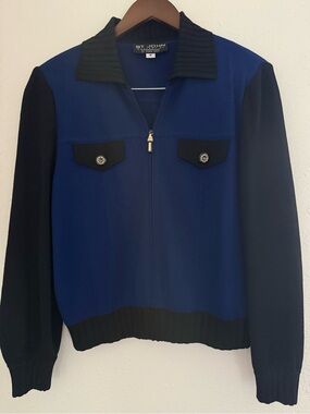 St. John Collection Black & Blue Knit Cardigan Women’s M